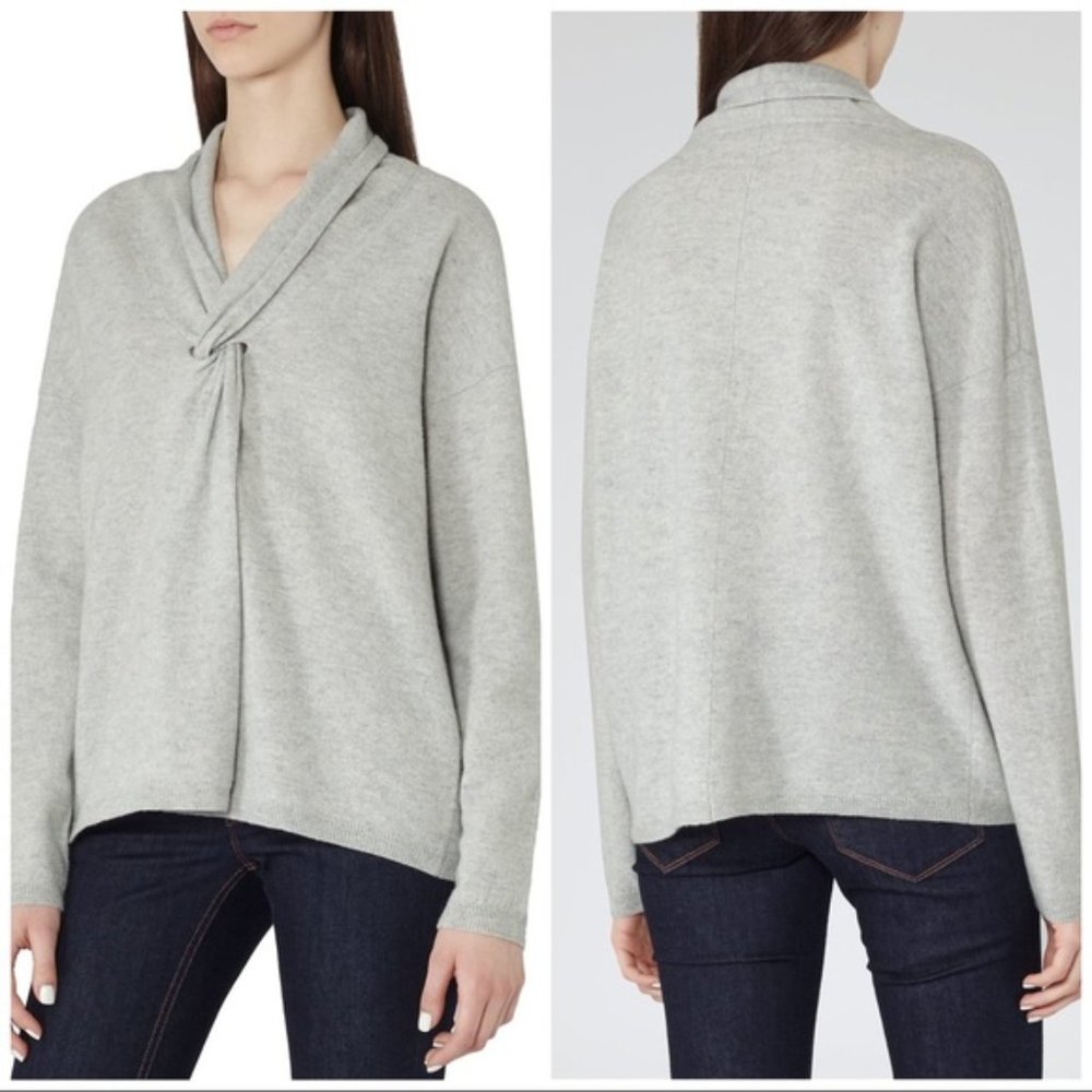 Reiss Lemaire 100% Lambswool Pullover Front Knot Gray Sweater Size M